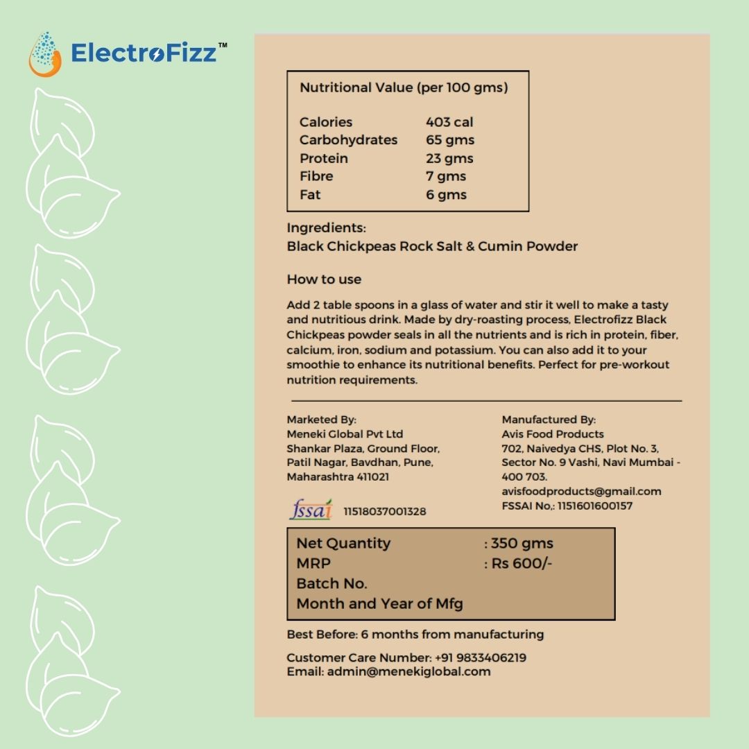 ElectroFizz Black Chickpeas Protein Powder with Rock Salt & Cumin- 350gms