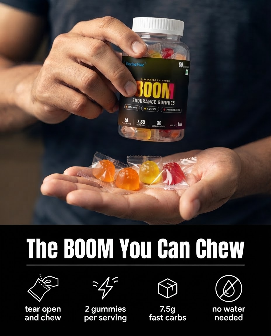 ElectroFizz Boom Energy Gummies, Energy Chew, Caffeine-Free, On-the-Go Energy for Any Workout, Endurance Gummies for Runners, Cyclists & Hybrid Athletes (60 pcs)