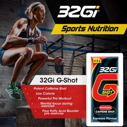 32Gi G-Shot Gel, potent 60 mg caffeine boost, liquid guarana, patented snap open technology, pre-workout boost - 4.5g each pack
