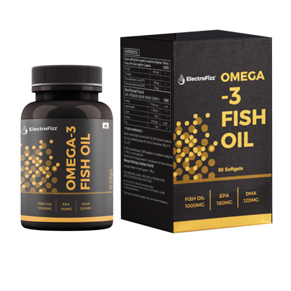 ElectroFizz Premium Fish Oil Capsule For Men & Women (1000mg Omega 3 with 180 mg EPA & 120 mg DHA), for Brain- 60 Softgels