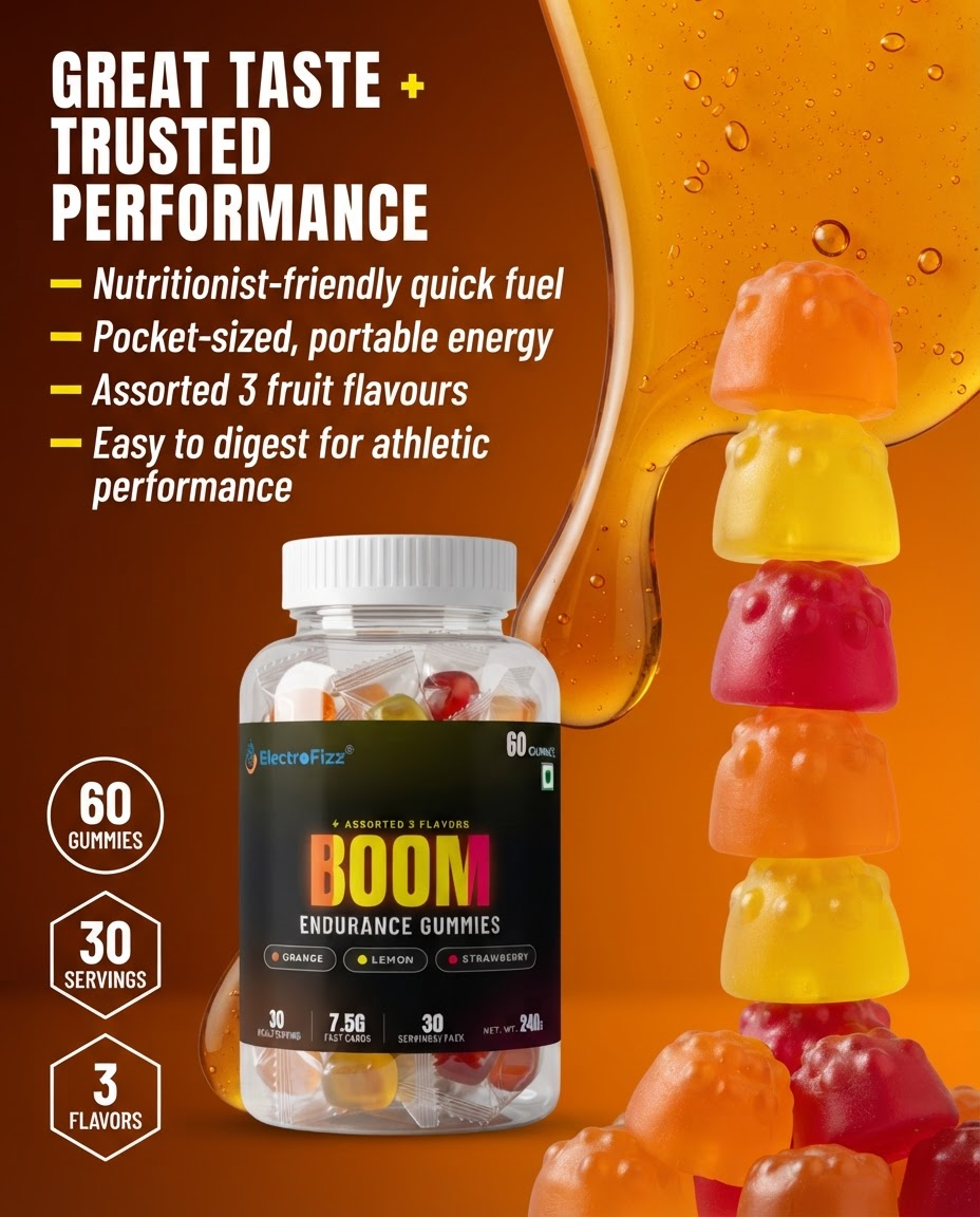 ElectroFizz Boom Energy Gummies, Energy Chew, Caffeine-Free, On-the-Go Energy for Any Workout, Endurance Gummies for Runners, Cyclists & Hybrid Athletes (60 pcs)