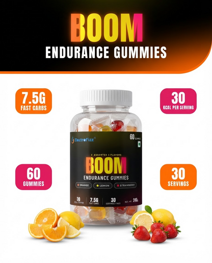 ElectroFizz Boom Energy Gummies, Energy Chew, Caffeine-Free, On-the-Go Energy for Any Workout, Endurance Gummies for Runners, Cyclists & Hybrid Athletes (60 pcs)