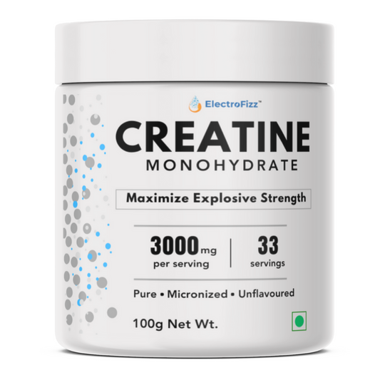 ElectroFizz Pure Micronised Creatine Monohydrate (Unflavoured, 33 Servings) | Scientifically Researched to Build Muscle, Boost Strength & Enhance Performance- 100 gm Pack