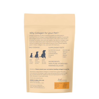 Hydrolysed Marine Collagen Powder for Dogs for Bone and Joint Health, Osteoarthritis, Healthy Coat and Skin Health, Digestive System Non GMO, Gluten Free, Soy Free- 250 Gms