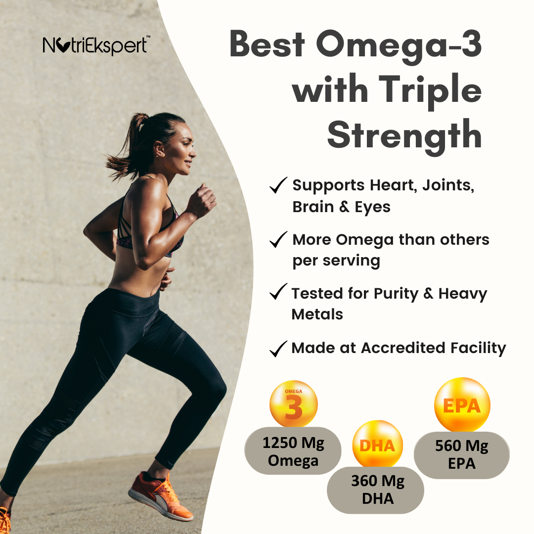 NutriEkspert Premium Triple Strength Omega 3 Fish Oil 1250mg with 560Mg EPA & 360Mg DHA - 60 soft gels