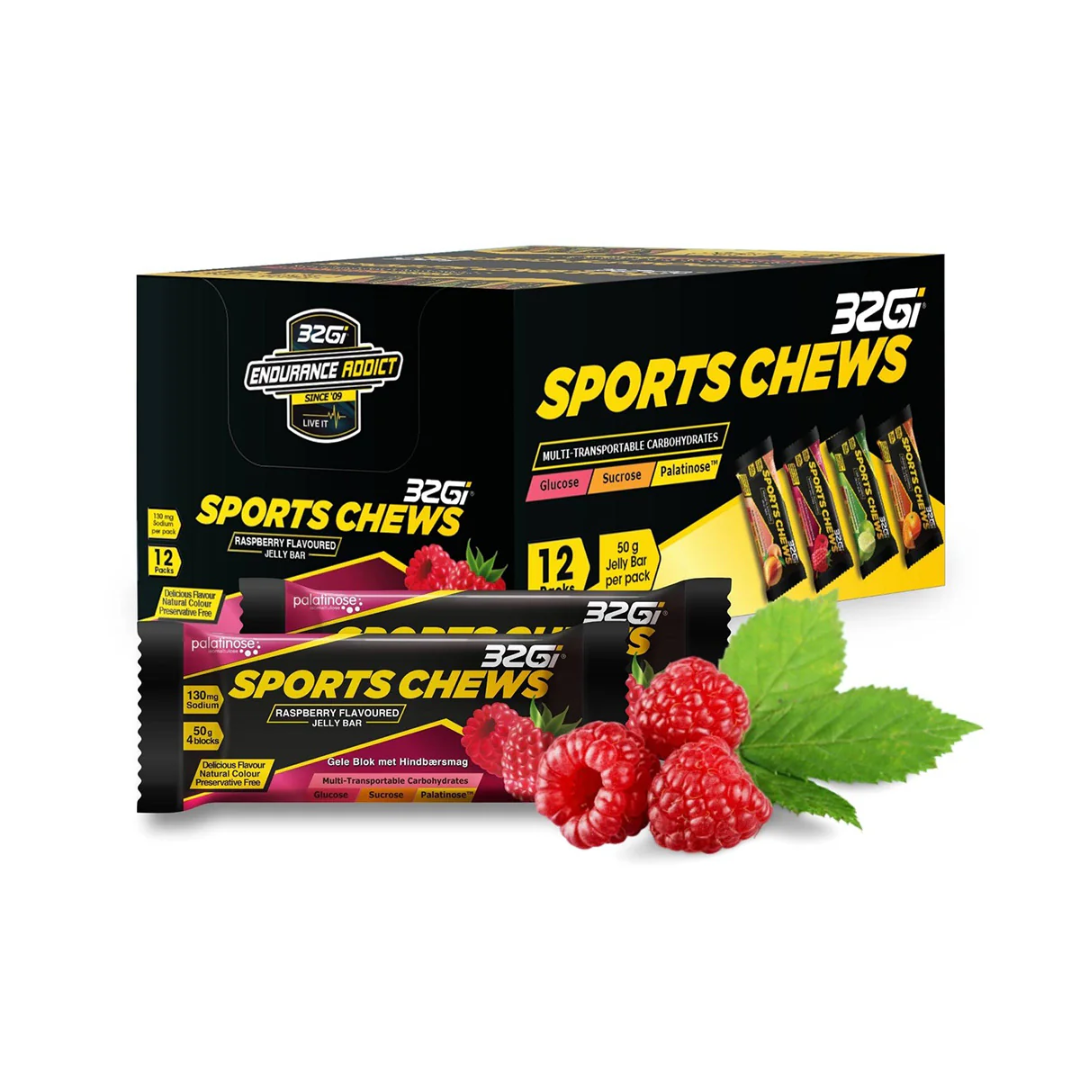 32Gi Sports Chews - Energy Sustaining Jelly Bar- 50gm (4 blocks per pack)- Pack of 3 Bars