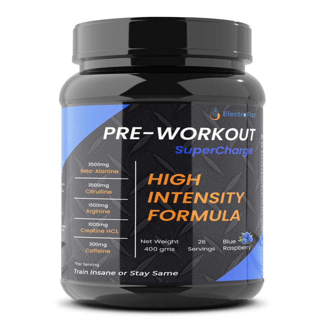 ElectroFizz Pre-Workout SuperCharge Powder for Energy, Power & Laser Focus, 3500 mg Beta-Alanine, 3500 mg Citrulline, 1000 mg Creatine, 200 mg Caffeine