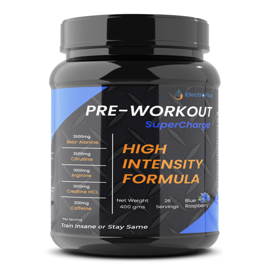 ElectroFizz Pre-Workout SuperCharge Powder for Energy, Power & Laser Focus, 3500 mg Beta-Alanine, 3500 mg Citrulline, 1000 mg Creatine, 200 mg Caffeine