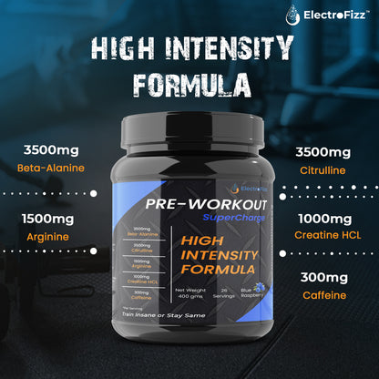 ElectroFizz Pre-Workout SuperCharge Powder for Energy, Power & Laser Focus, 3500 mg Beta-Alanine, 3500 mg Citrulline, 1000 mg Creatine, 200 mg Caffeine