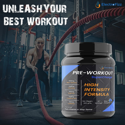 ElectroFizz Pre-Workout SuperCharge Powder for Energy, Power & Laser Focus, 3500 mg Beta-Alanine, 3500 mg Citrulline, 1000 mg Creatine, 200 mg Caffeine