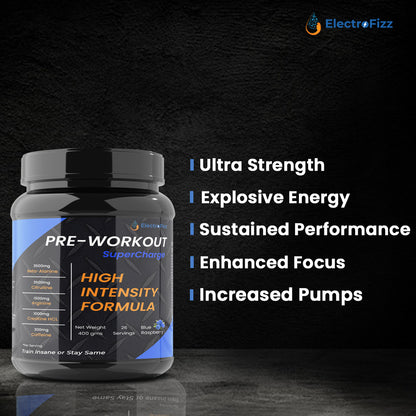 ElectroFizz Pre-Workout SuperCharge Powder for Energy, Power & Laser Focus, 3500 mg Beta-Alanine, 3500 mg Citrulline, 1000 mg Creatine, 200 mg Caffeine