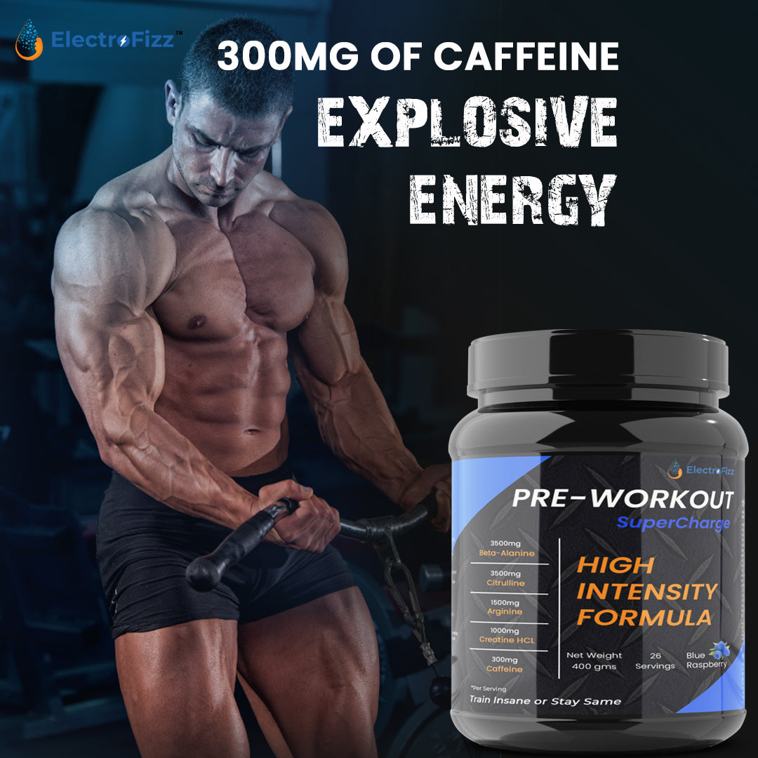 ElectroFizz Pre-Workout SuperCharge Powder for Energy, Power & Laser Focus, 3500 mg Beta-Alanine, 3500 mg Citrulline, 1000 mg Creatine, 200 mg Caffeine