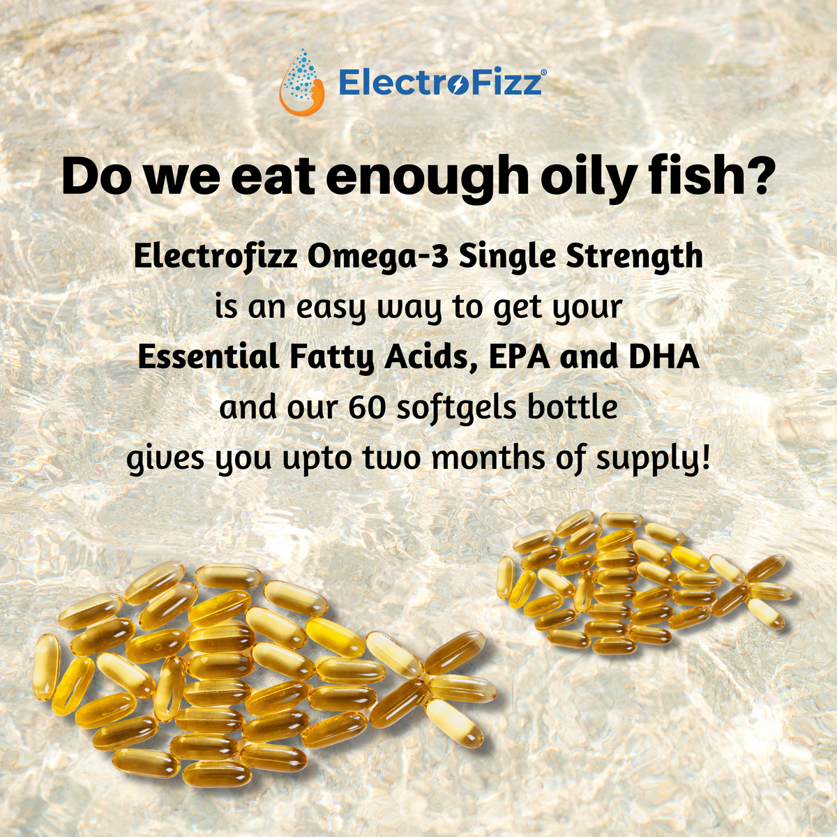 ElectroFizz Premium Fish Oil Capsule For Men & Women (1000mg Omega 3 with 180 mg EPA & 120 mg DHA), for Brain- 60 Softgels